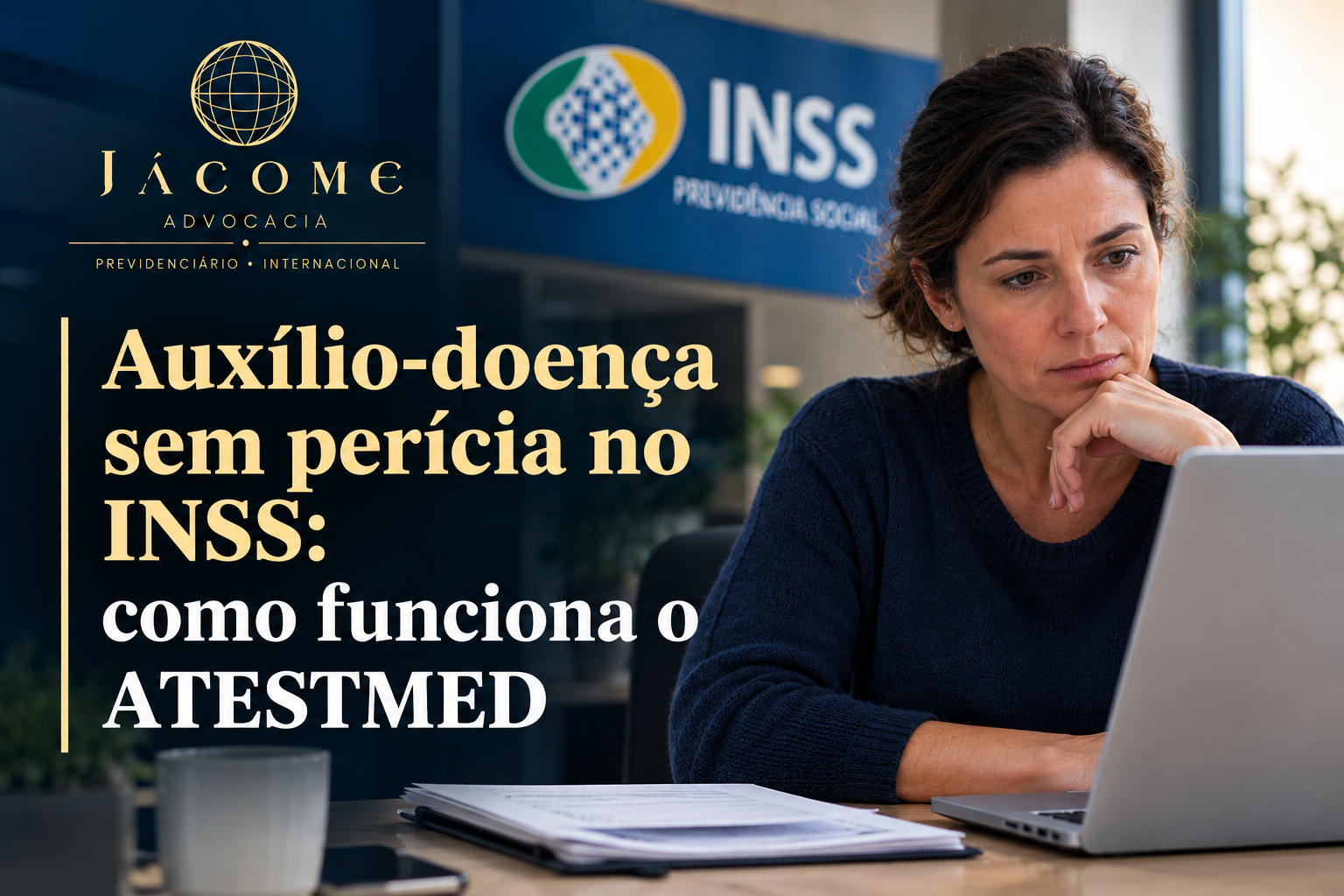 O auxílio-doença sem perícia presencial é possível por meio do ATESTMED, sistema do INSS que permite avaliar o benefício por incapacidade temporária com base em documentos médicos. Para solicitar, o segurado deve apresentar atestado legível, com as informações exigidas, além de relatórios e exames que ajudem a comprovar sua condição de saúde. Em 2026, o benefício concedido por análise documental pode ter duração de até 90 dias, conforme as regras vigentes. A concessão não é automática: é necessário comprovar a incapacidade para o trabalho e cumprir os requisitos previdenciários. Saiba como fazer o pedido pelo Meu INSS, quais documentos apresentar e o que fazer se o benefício for negado. A Jácome Advocacia esclarece os principais pontos para ajudar você a compreender seus direitos. Auxílio-doença sem perícia no INSS